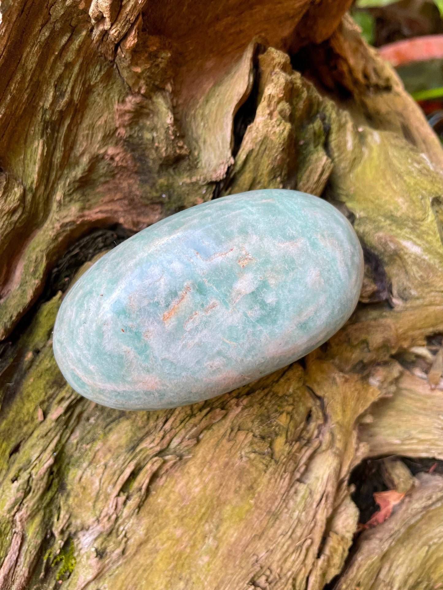 Medium Blue Polished Amazonite Palm Stone 200g From Madagascar