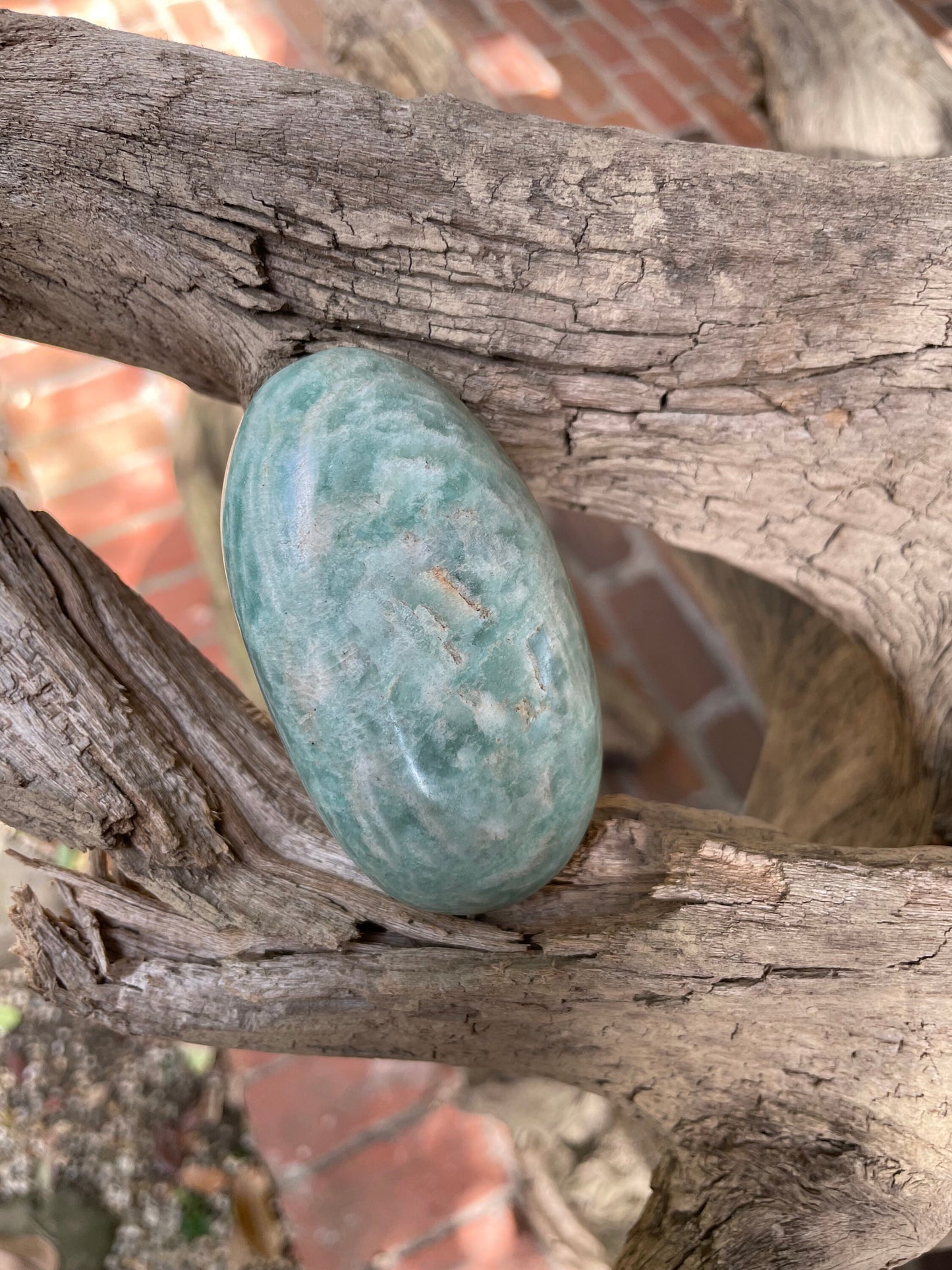 Medium Blue Polished Amazonite Palm Stone 200g From Madagascar