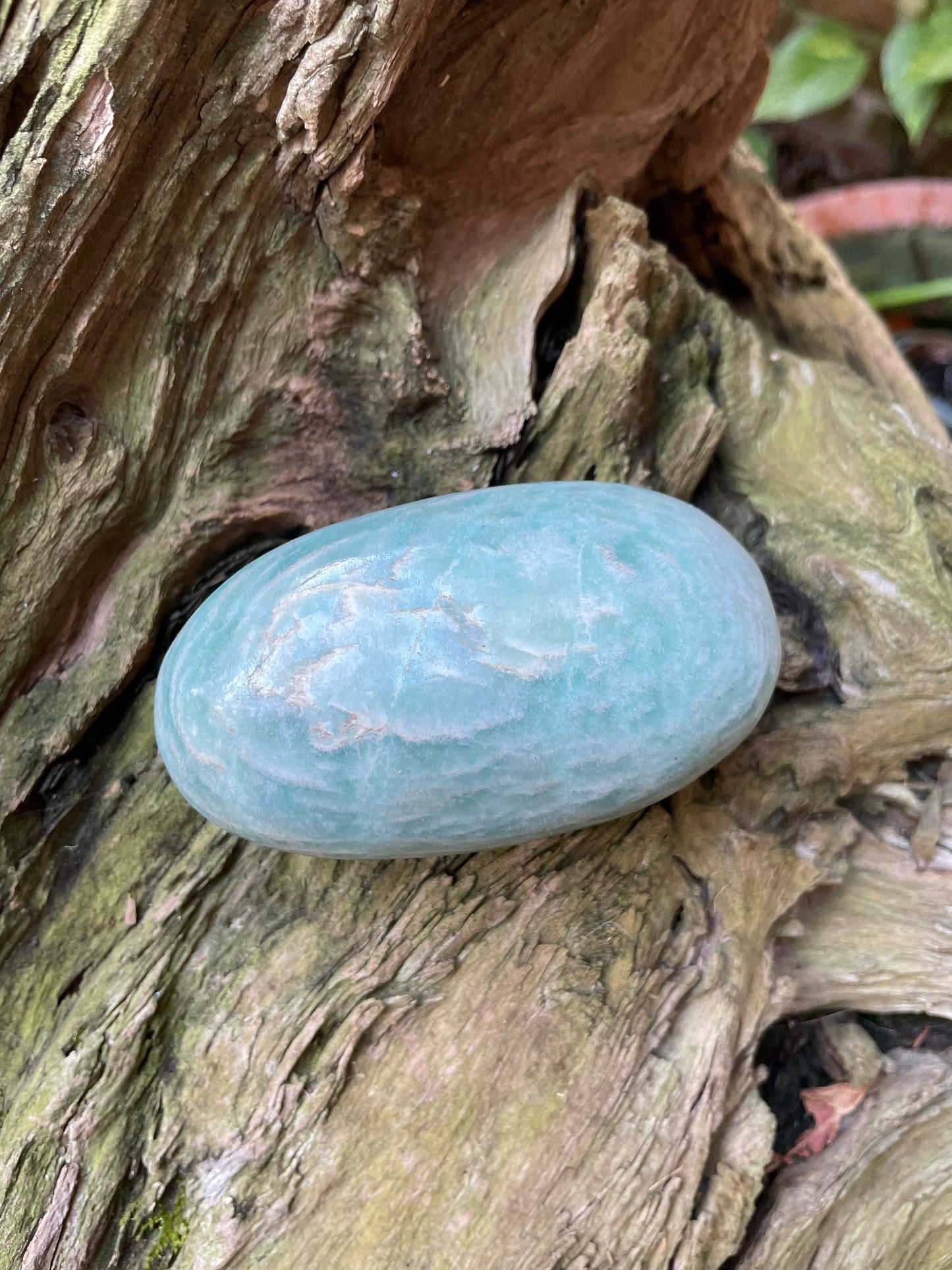 Medium Blue Polished Amazonite Palm Stone 200g From Madagascar