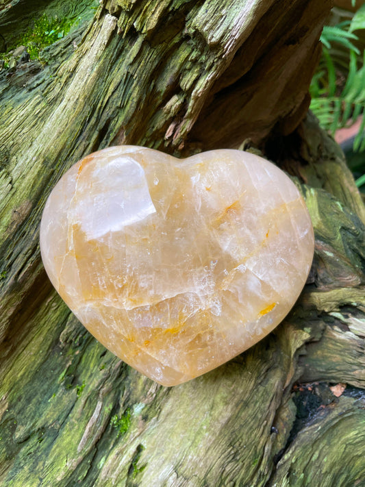 Yellow Golden Healer/Hematoid Quartz Polished Heart Specimen 1214g 2lbs 105oz Mineral Crystal