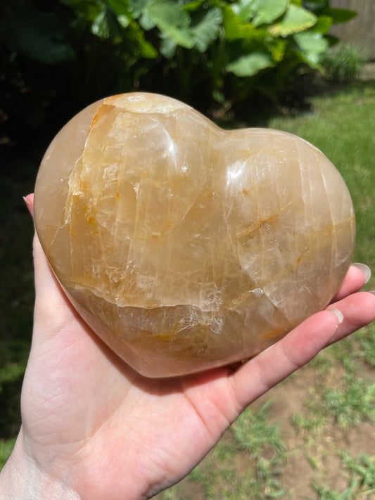 Yellow Golden Healer/Hematoid Quartz Polished Heart Specimen 1214g 2lbs 105oz Mineral Crystal