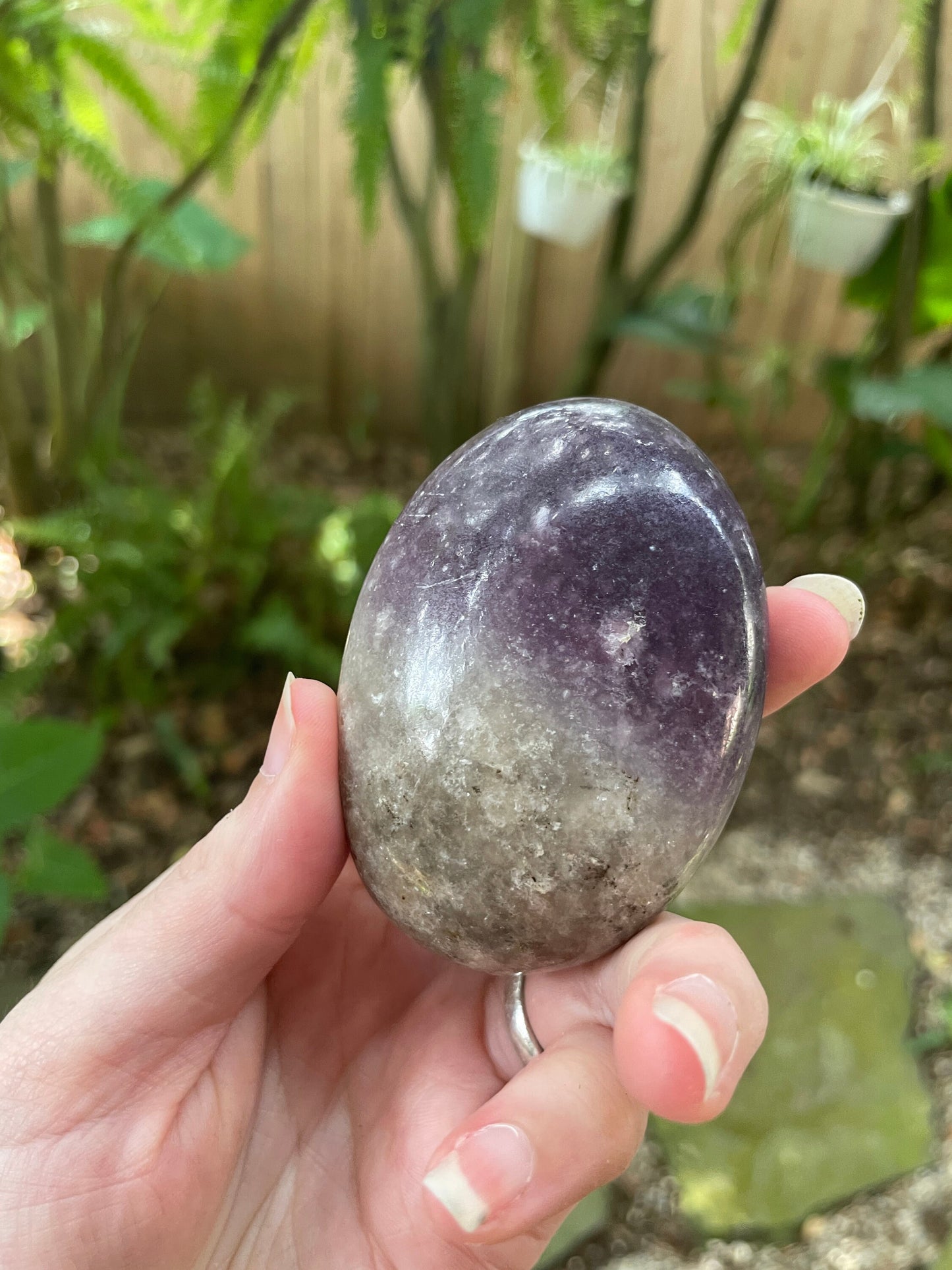 Purple Lepidolite and Quartz Palm Stone Specimen 182.4g From Madagascar Mineral Crystal