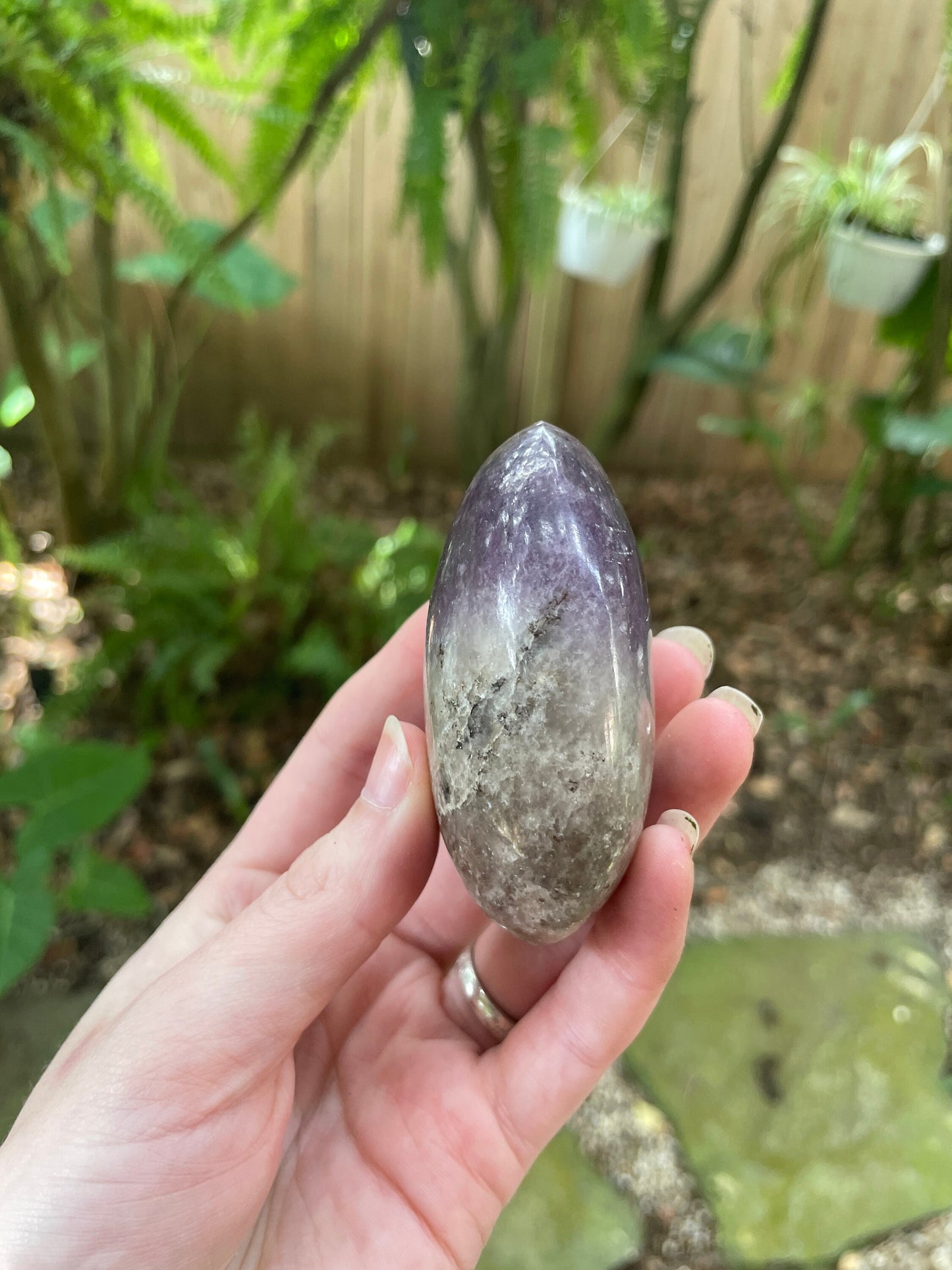 Purple Lepidolite and Quartz Palm Stone Specimen 182.4g From Madagascar Mineral Crystal