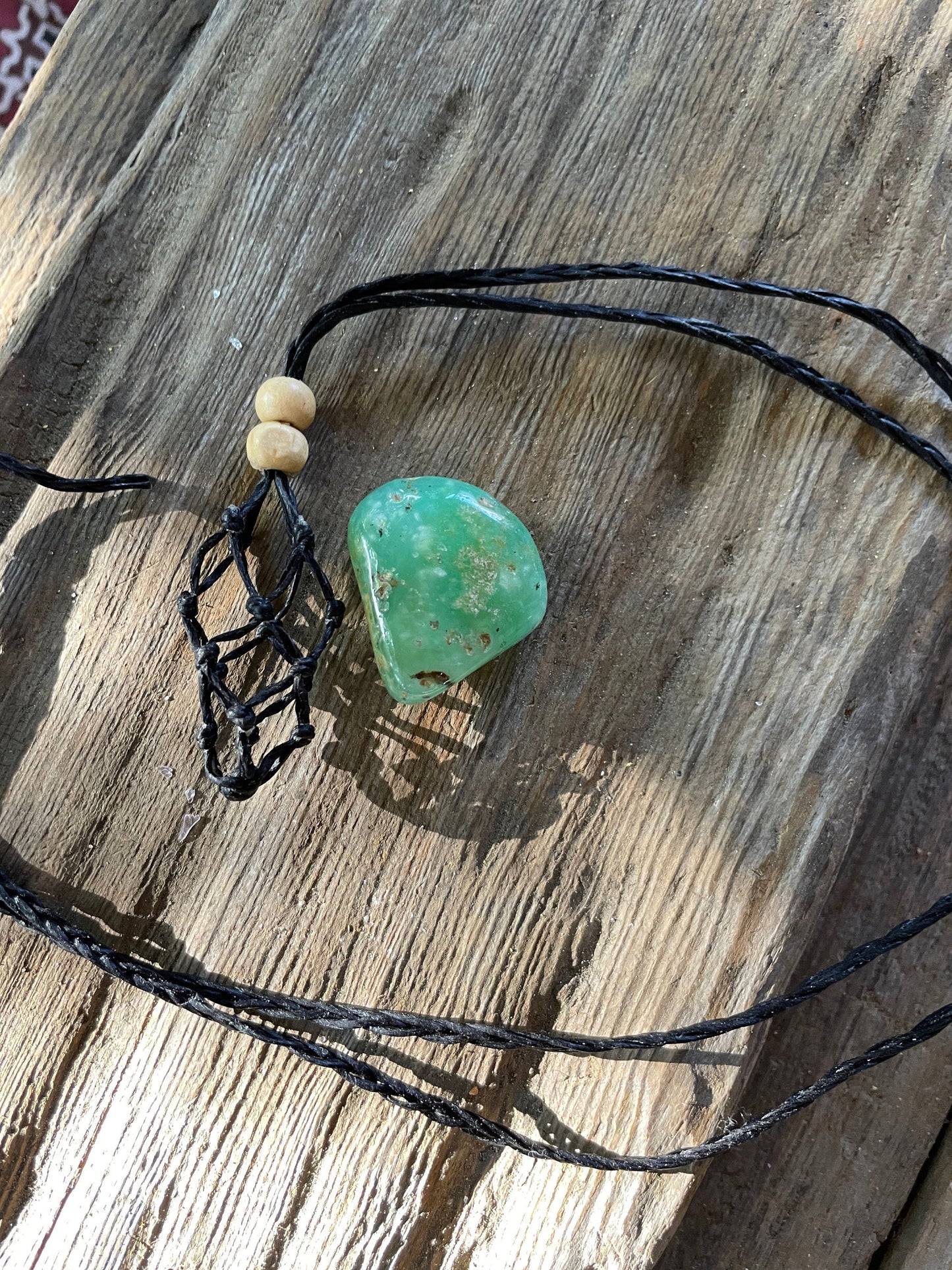 Tumbled and Polished  15.5g Chrysophase Macrame Cage Pendant, Interchangeable Necklace