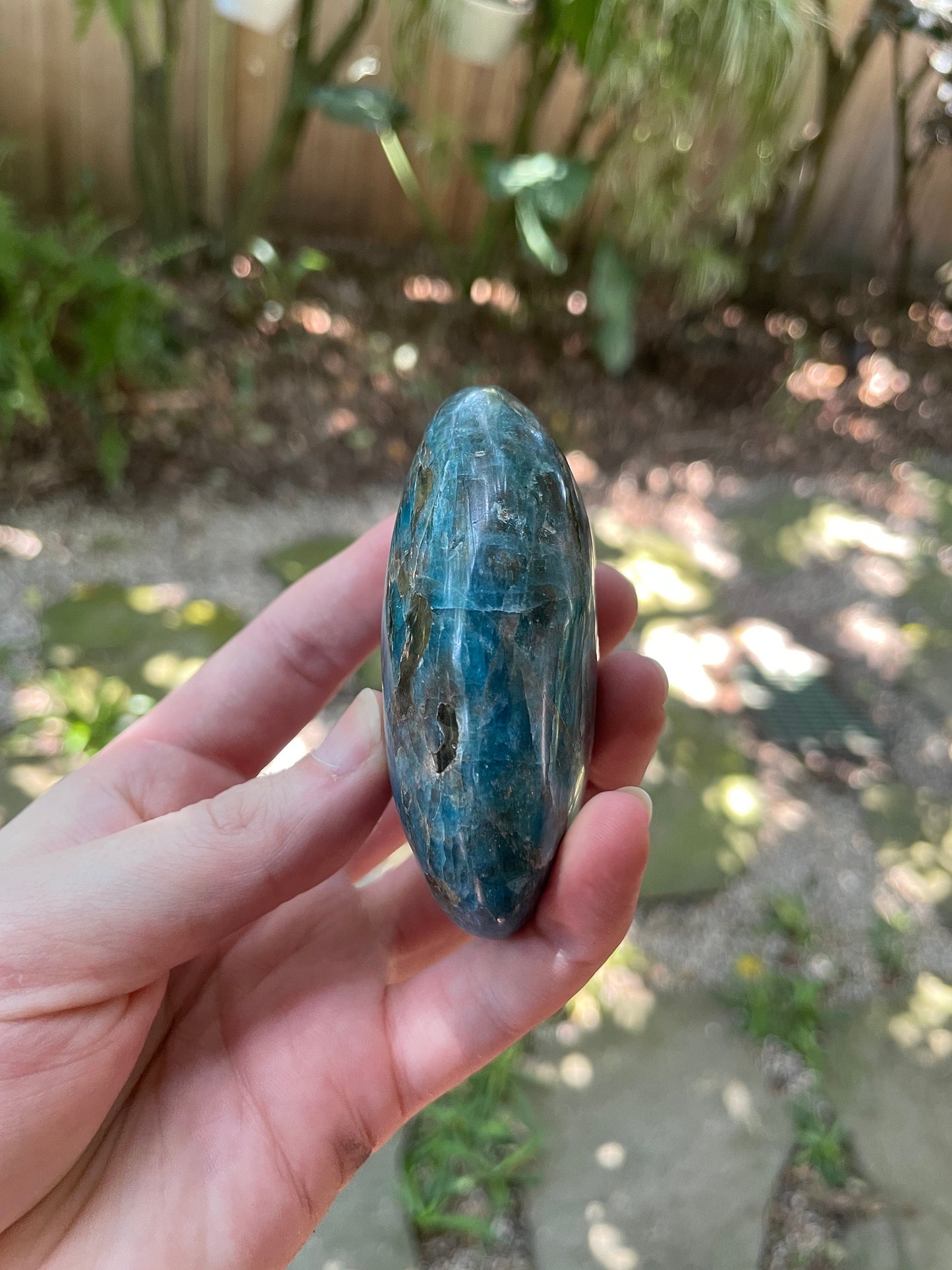 Blue Apatite Palm Stone from Madagascar 200g Specimen Mineral Crystal