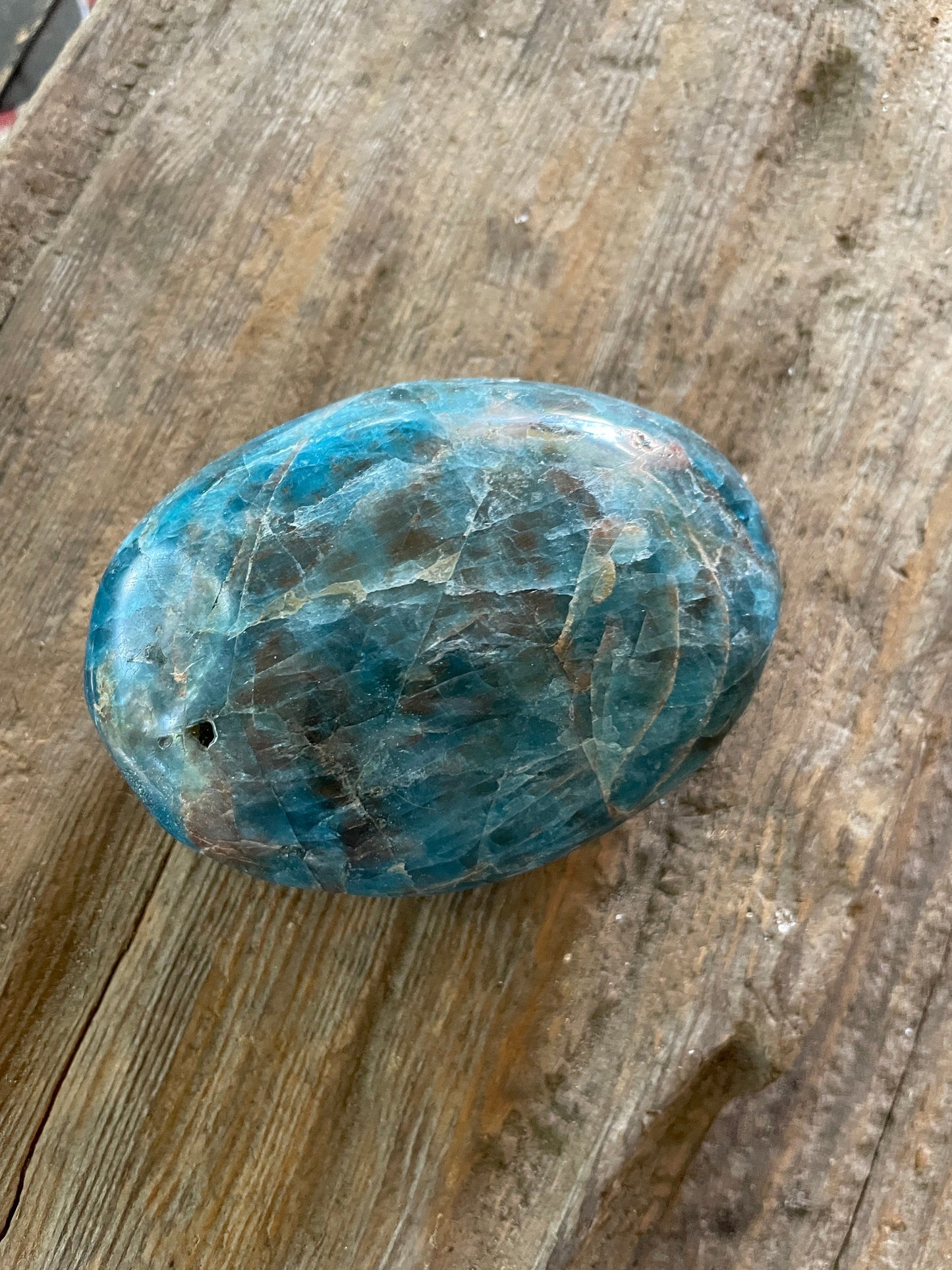 Blue Apatite Palm Stone from Madagascar 200g Specimen Mineral Crystal