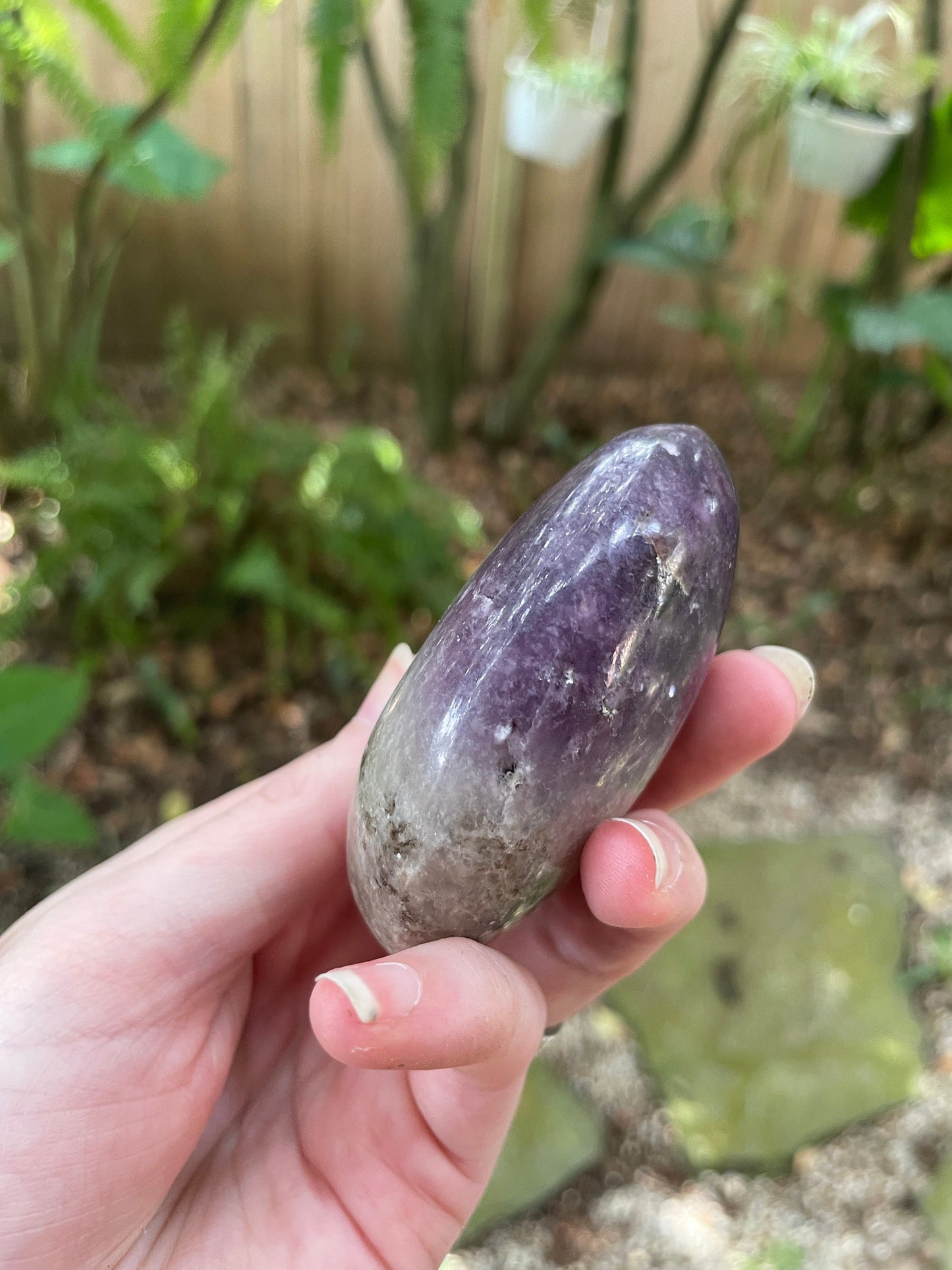 Purple Lepidolite and Quartz Palm Stone Specimen 182.4g From Madagascar Mineral Crystal