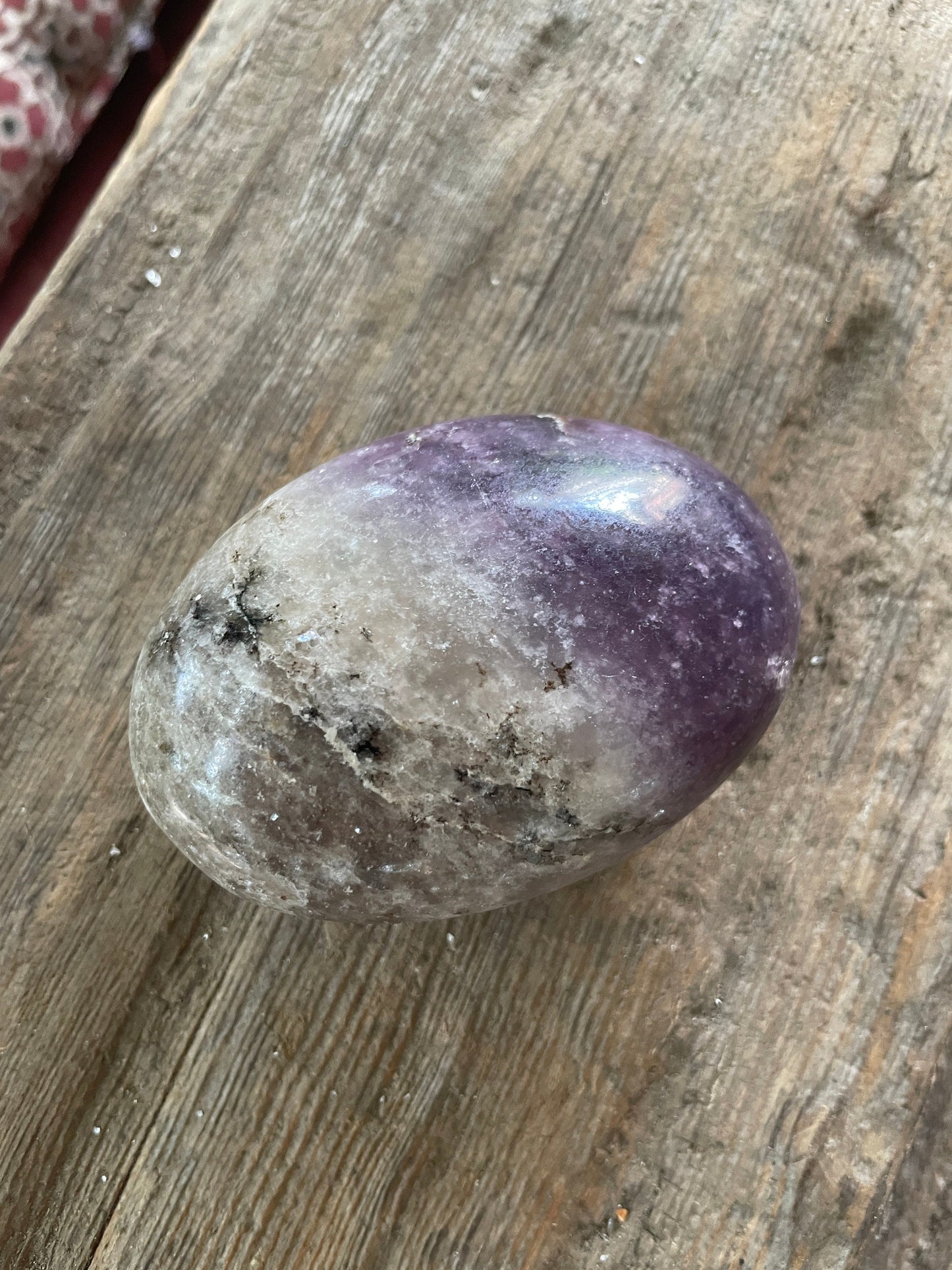 Purple Lepidolite and Quartz Palm Stone Specimen 182.4g From Madagascar Mineral Crystal