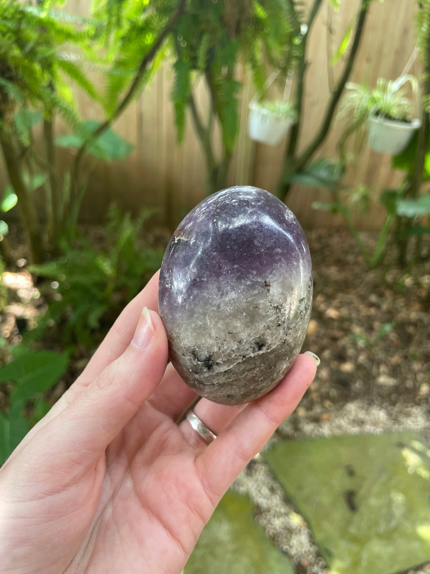 Purple Lepidolite and Quartz Palm Stone Specimen 182.4g From Madagascar Mineral Crystal