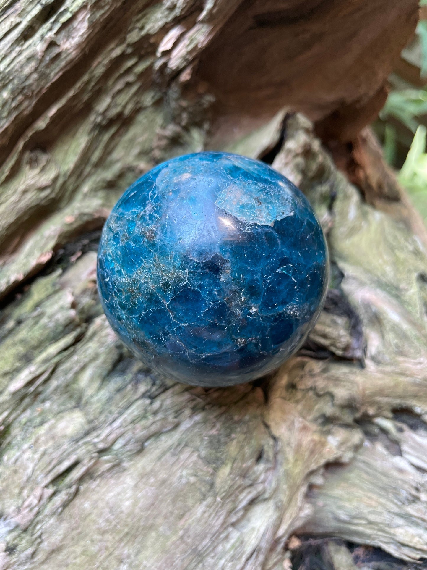 Blue Apatite 60mm Polished Sphere from Madagascar 370g Stand Included Collection Reiki Chakra Peace Healing