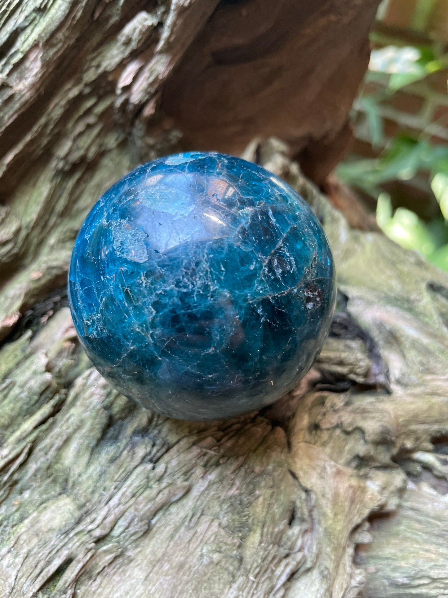 Blue Apatite 60mm Polished Sphere from Madagascar 370g Stand Included Collection Reiki Chakra Peace Healing