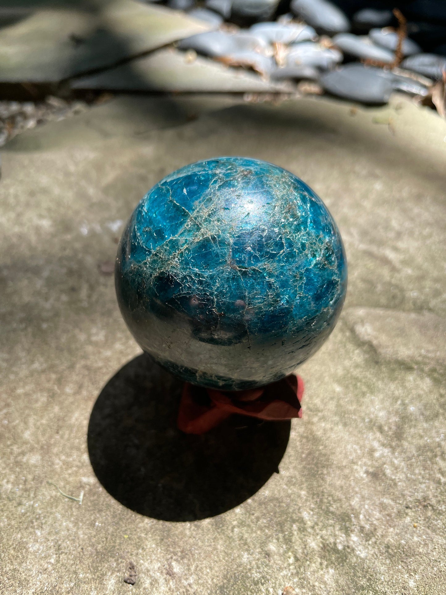 Blue Apatite 60mm Polished Sphere from Madagascar 370g Stand Included Collection Reiki Chakra Peace Healing