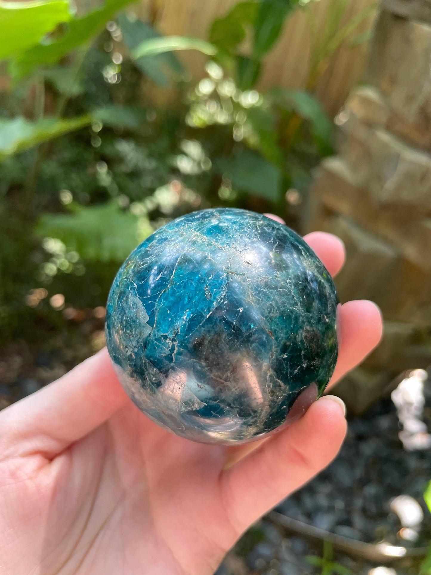 Blue Apatite 60mm Polished Sphere from Madagascar 370g Stand Included Collection Reiki Chakra Peace Healing