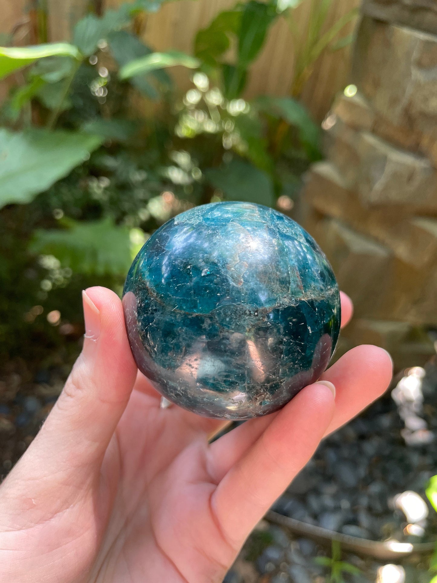 Blue Apatite 60mm Polished Sphere from Madagascar 370g Stand Included Collection Reiki Chakra Peace Healing