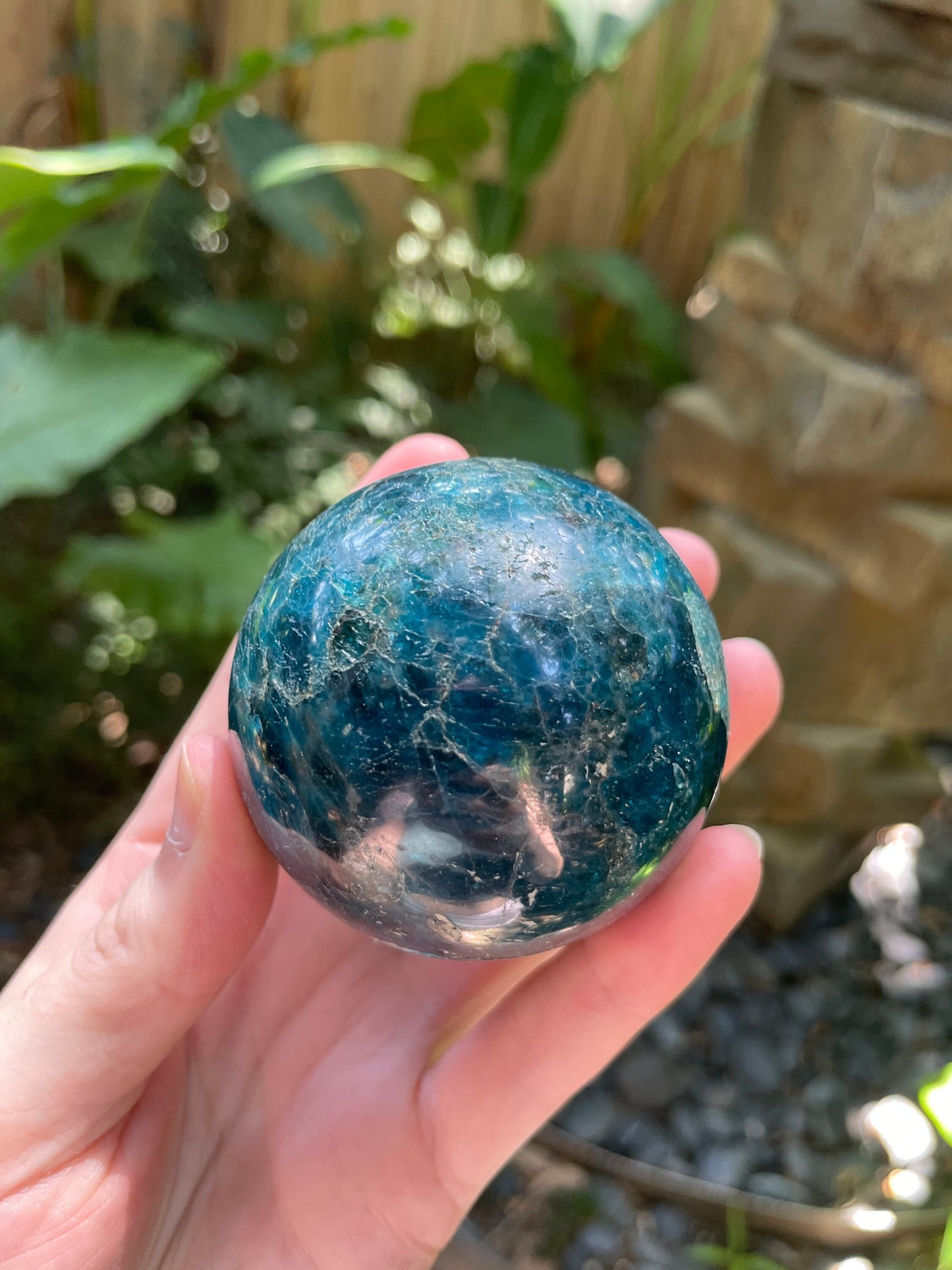 Blue Apatite 60mm Polished Sphere from Madagascar 370g Stand Included Collection Reiki Chakra Peace Healing