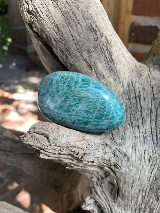 Deep Blue Polished Amazonite Palm Stone 120g From Madagascar Mineral Crystal