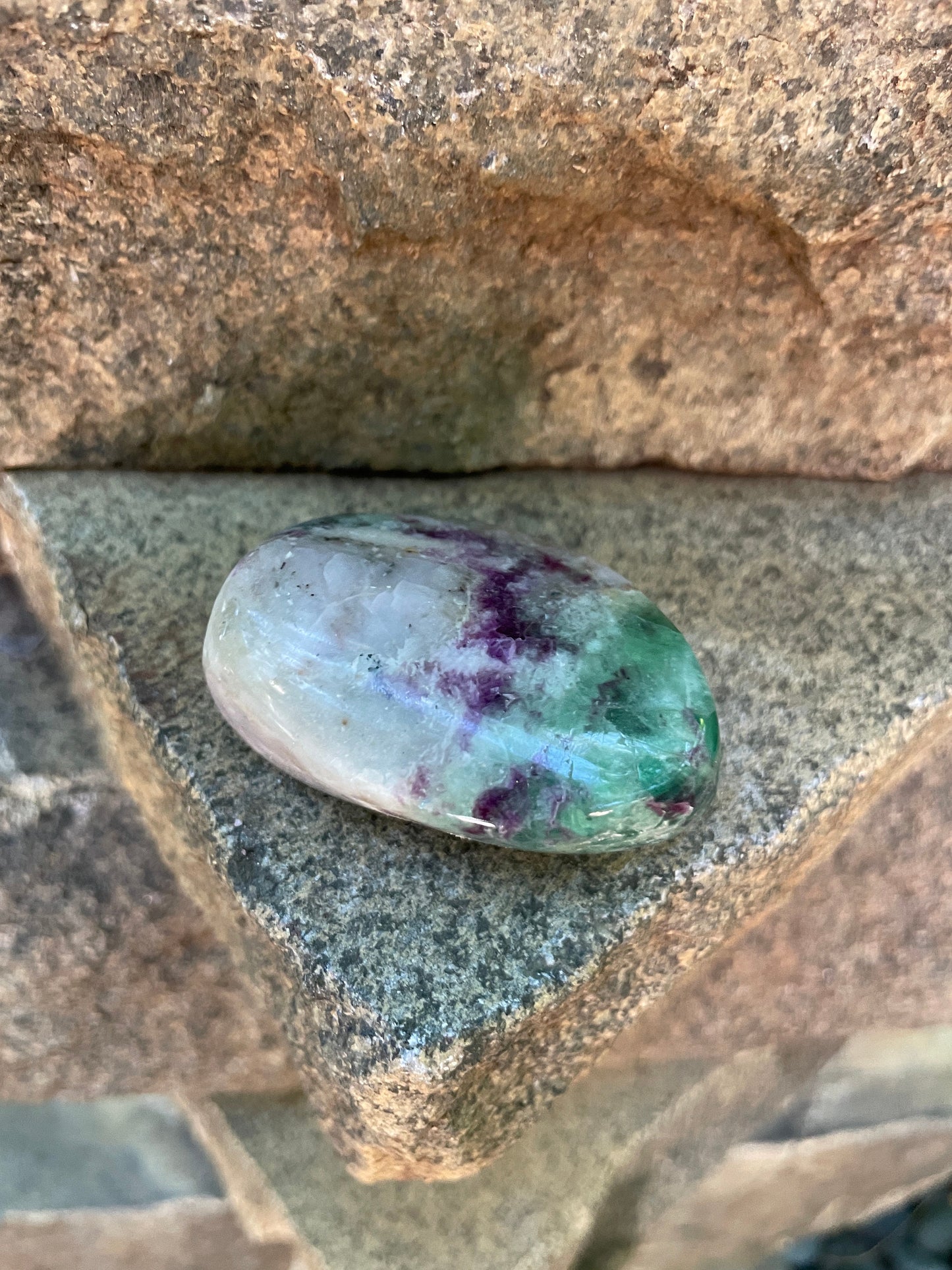 Purple and Green Polished Fluorite Free Form/ Palm Stone Specimen 112g From New Mexico Mineral Crystal