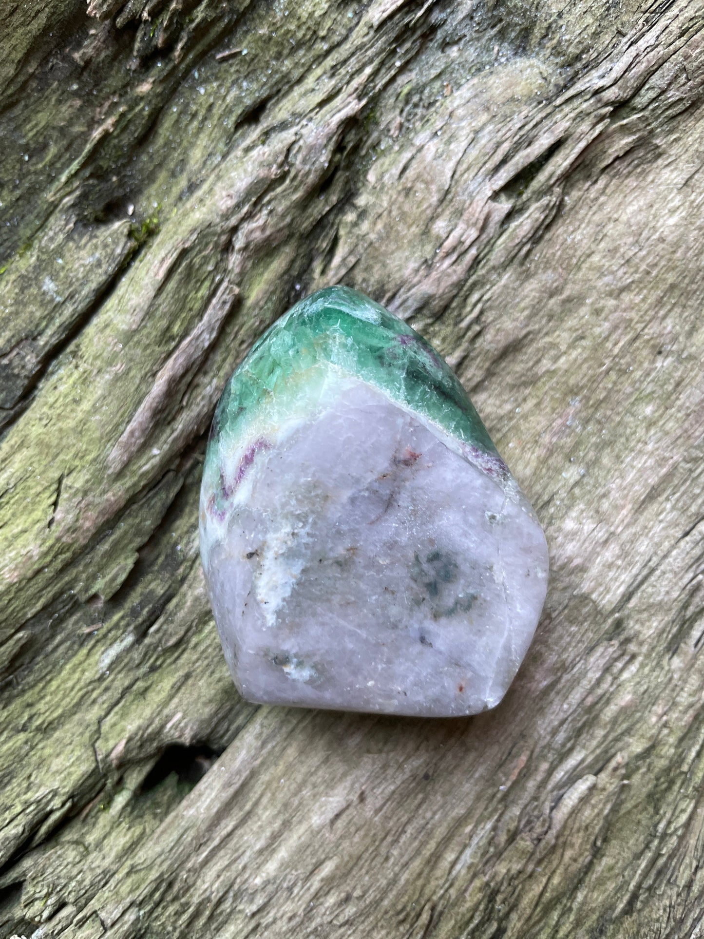 Purple and Green Polished Fluorite Free Form/ Palm Stone Specimen 112g From New Mexico Mineral Crystal