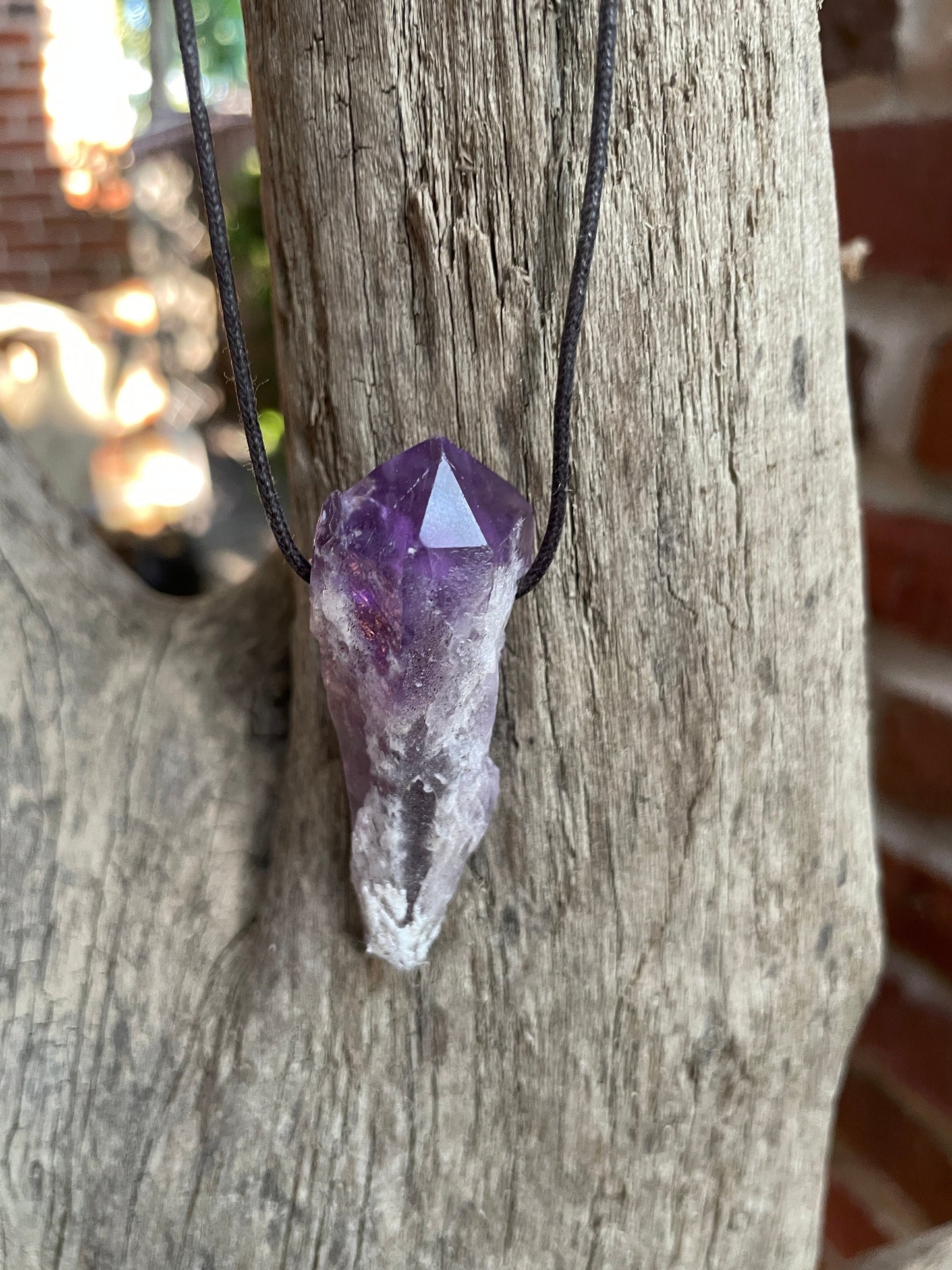 Hand Drilled Bahia Amethyst Point Pendant Necklace 61mm From Brazil