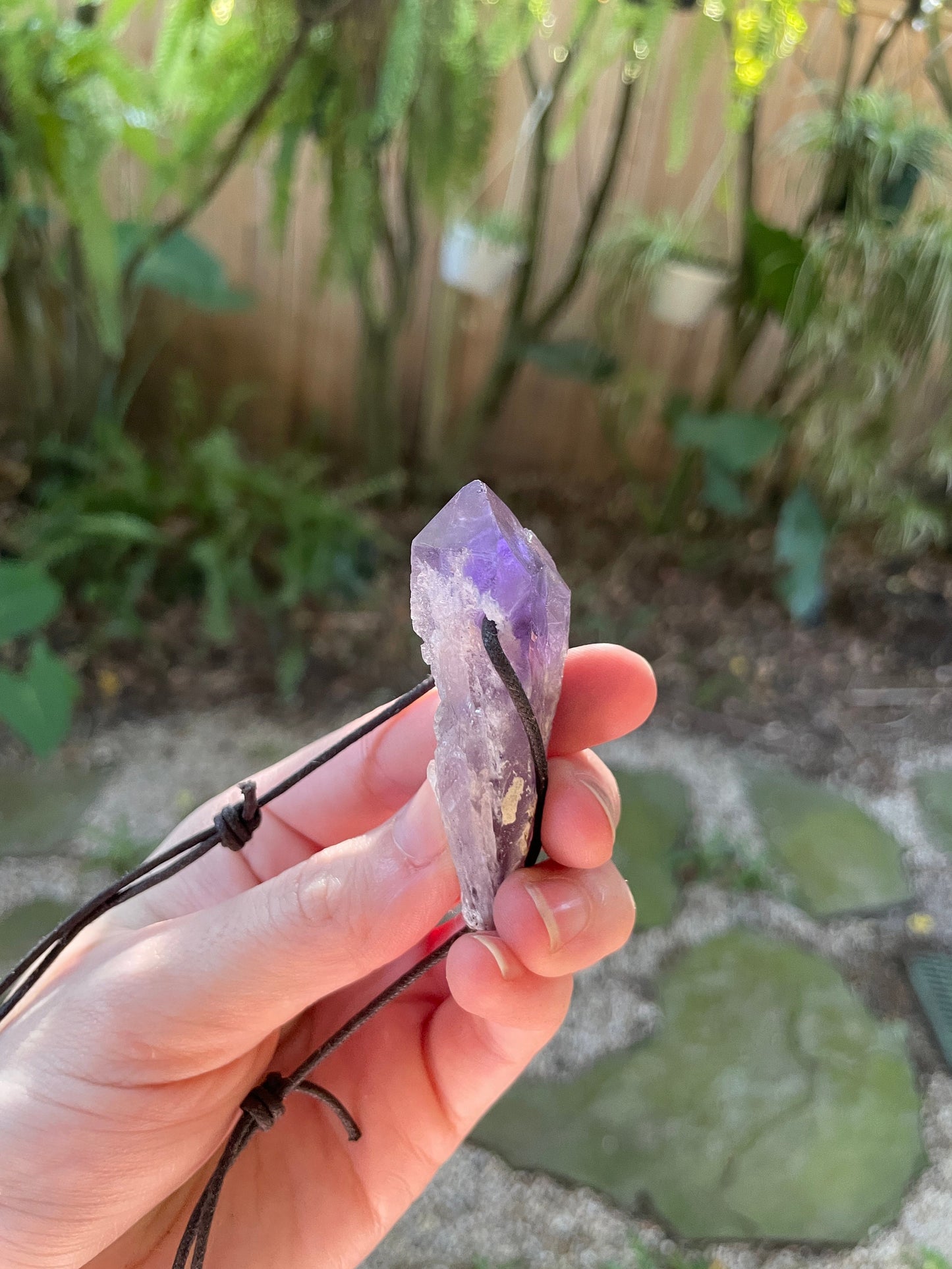 Hand Drilled Bahia Amethyst Point Pendant Necklace 61mm From Brazil