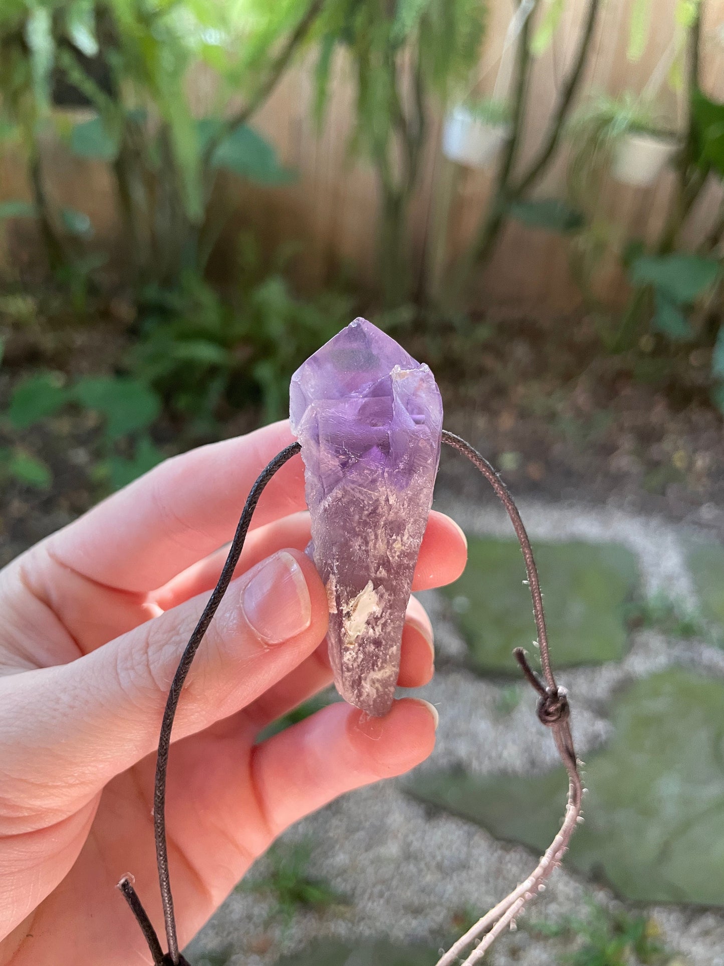 Hand Drilled Bahia Amethyst Point Pendant Necklace 61mm From Brazil