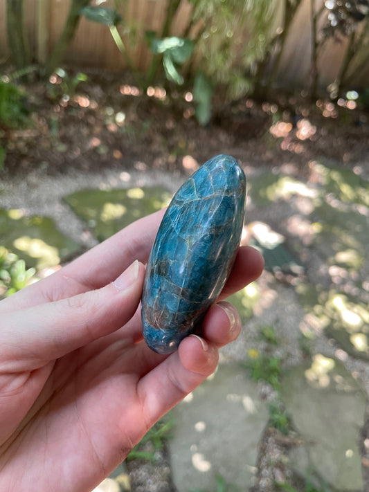 Blue Apatite Palm Stone from Madagascar 200g Specimen Mineral Crystal