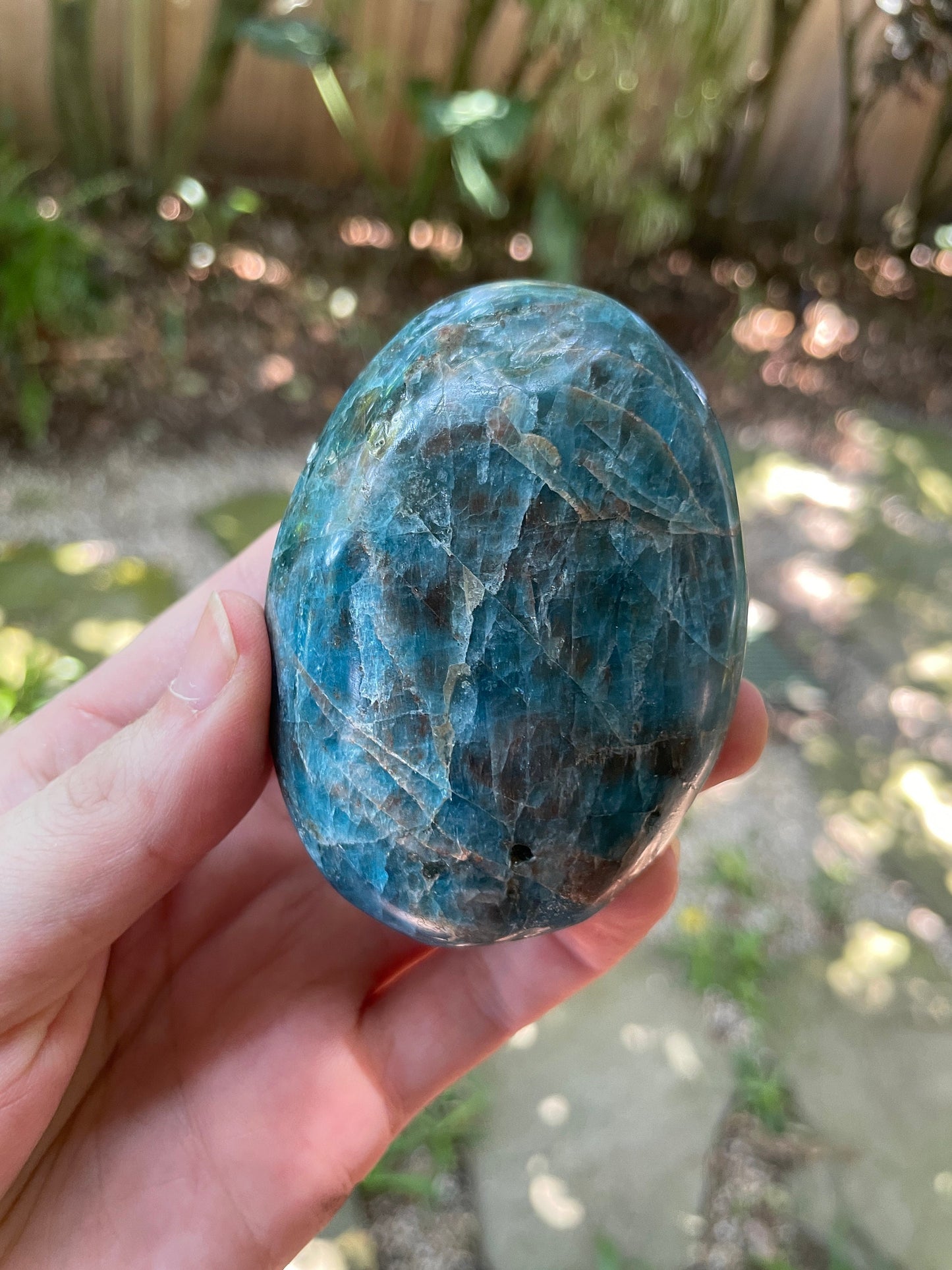 Blue Apatite Palm Stone from Madagascar 200g Specimen Mineral Crystal