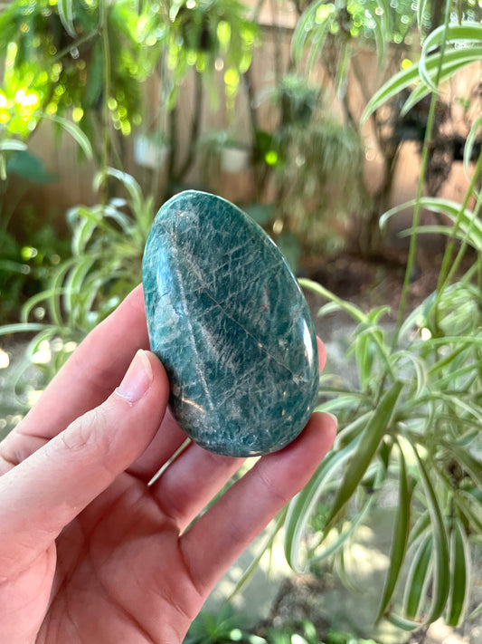 Deep Blue Polished Amazonite Palm Stone 120g From Madagascar Mineral Crystal