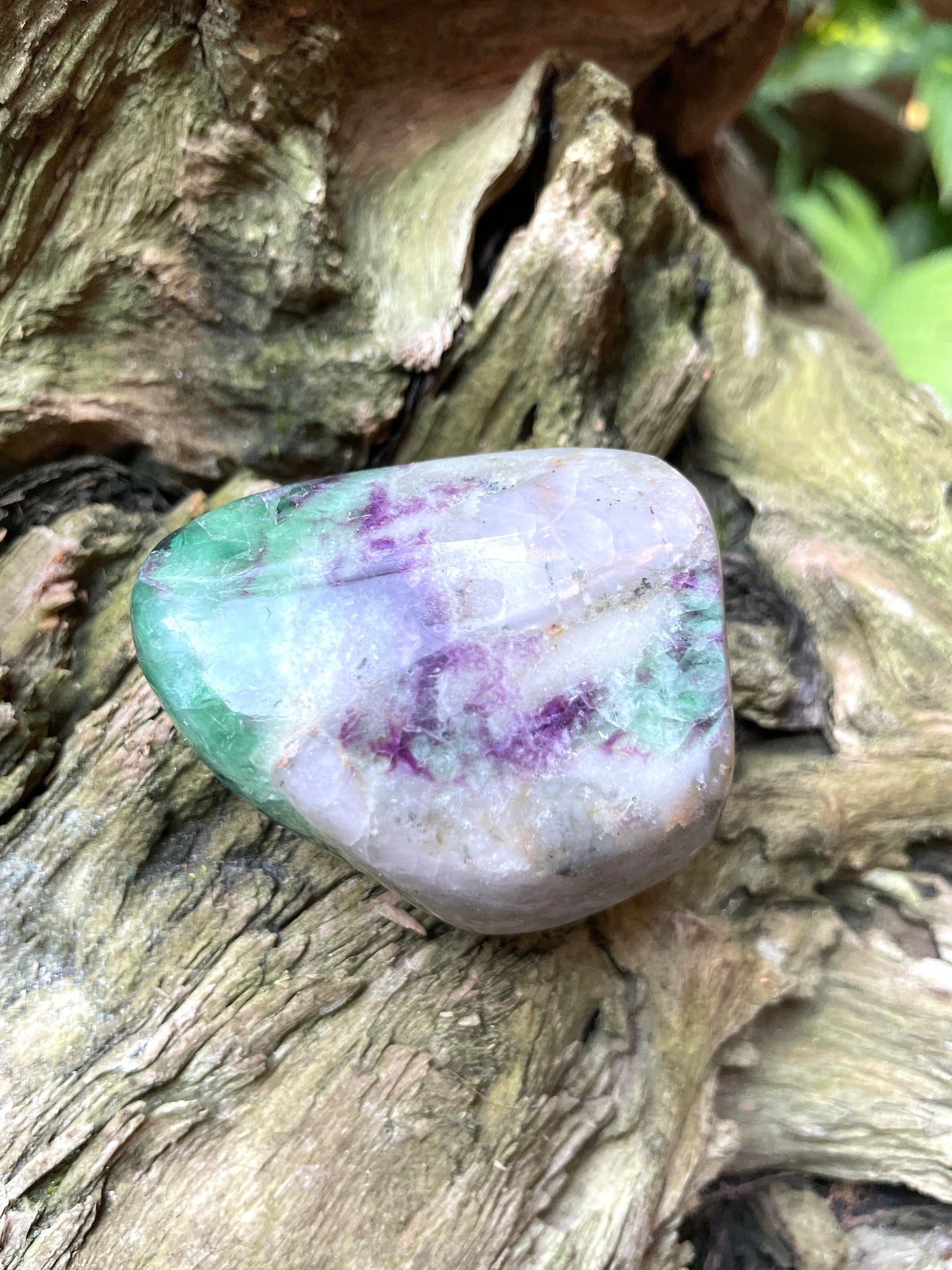 Purple and Green Polished Fluorite Free Form/ Palm Stone Specimen 112g From New Mexico Mineral Crystal