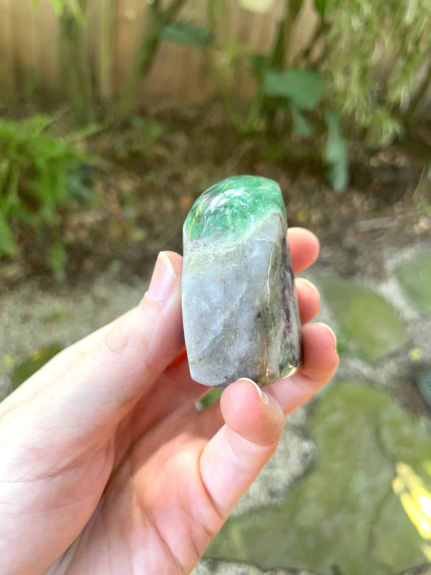 Purple and Green Polished Fluorite Free Form/ Palm Stone Specimen 112g From New Mexico Mineral Crystal