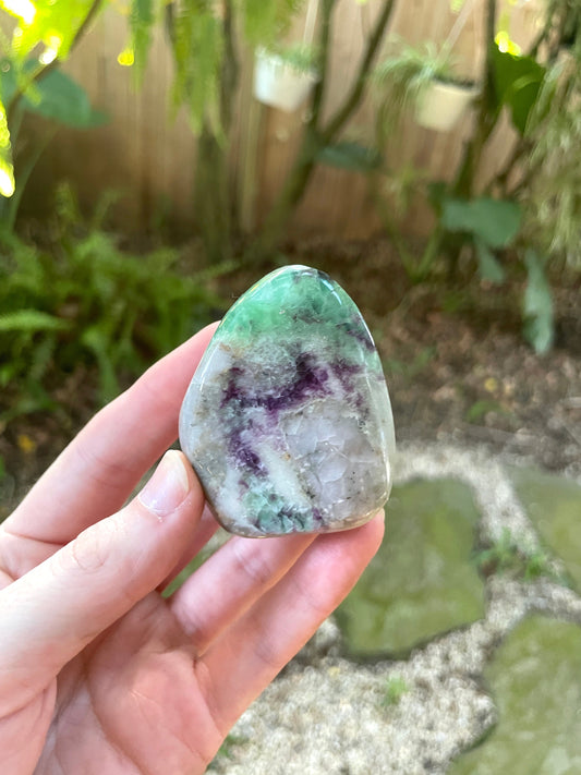 Purple and Green Polished Fluorite Free Form/ Palm Stone Specimen 112g From New Mexico Mineral Crystal