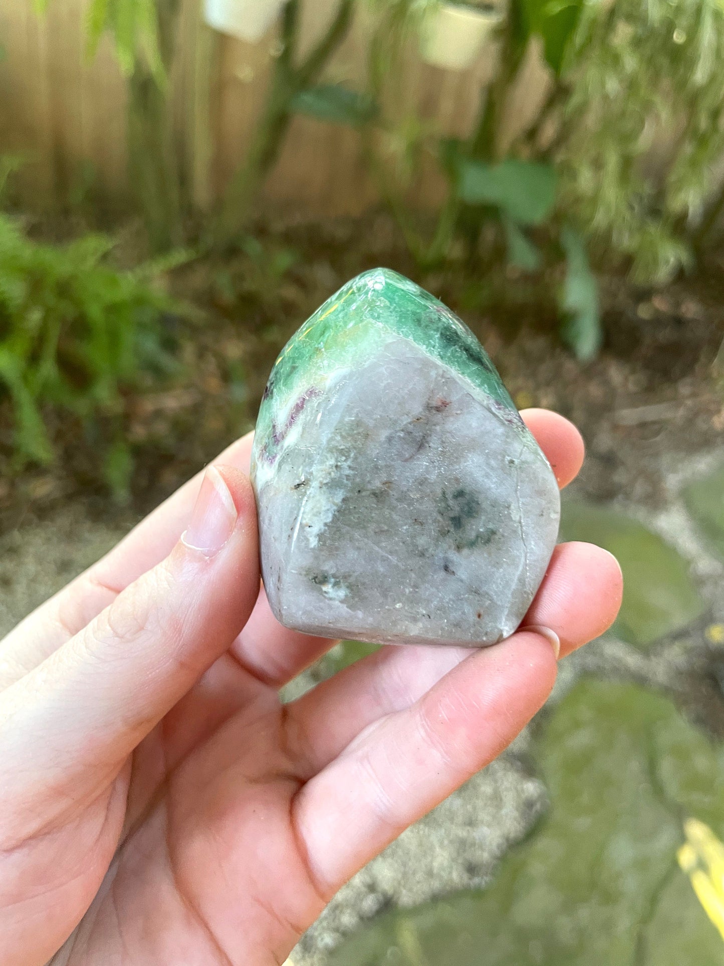 Purple and Green Polished Fluorite Free Form/ Palm Stone Specimen 112g From New Mexico Mineral Crystal