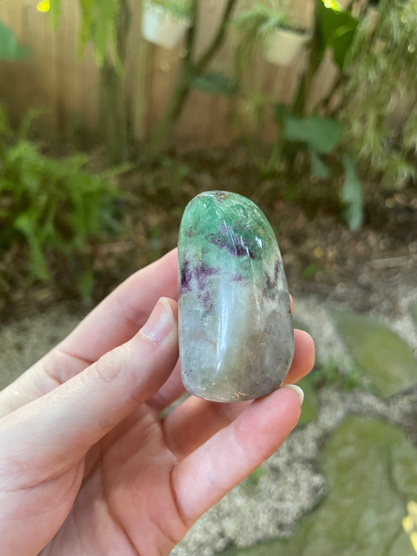 Purple and Green Polished Fluorite Free Form/ Palm Stone Specimen 112g From New Mexico Mineral Crystal