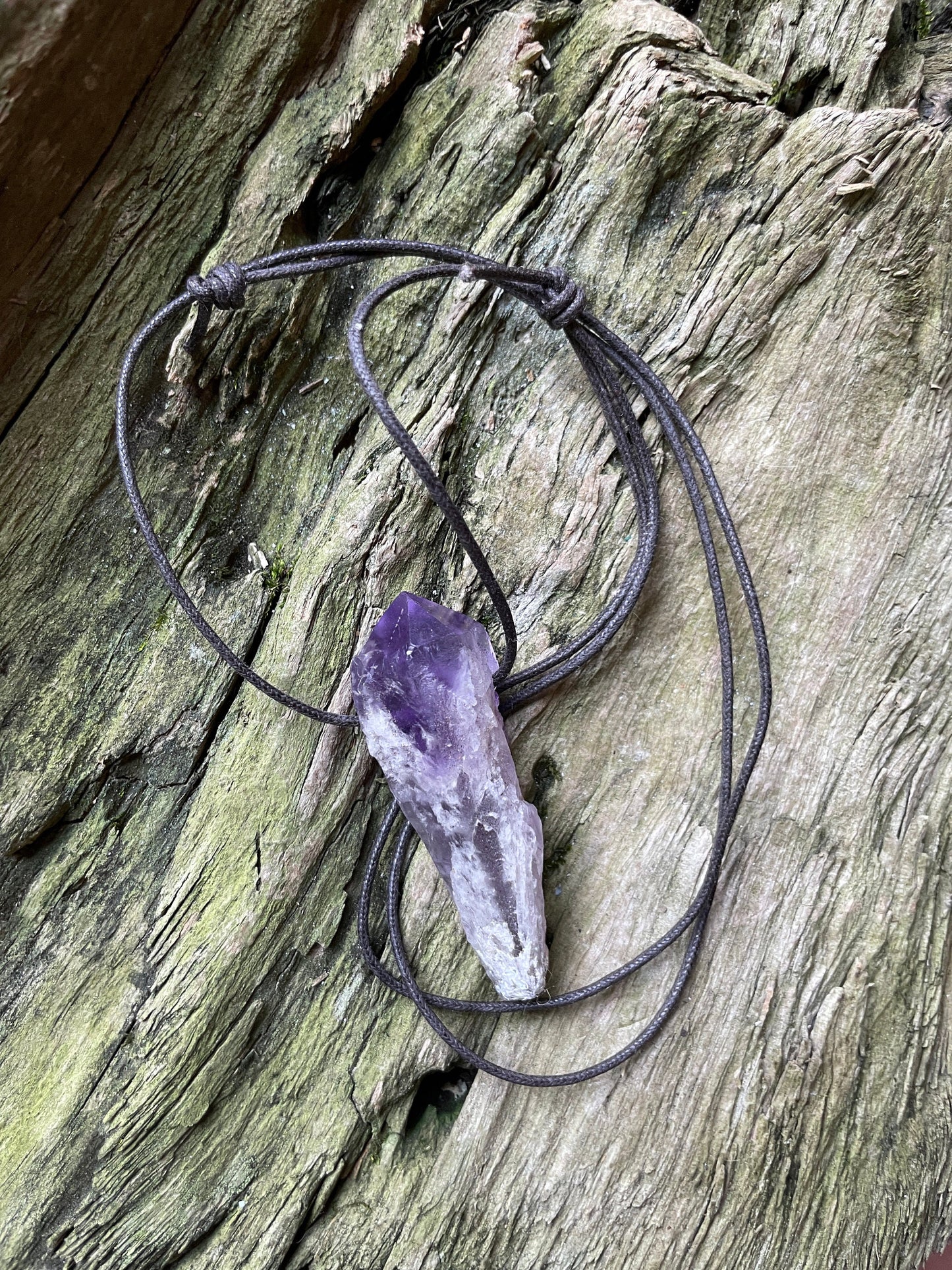 Hand Drilled Bahia Amethyst Point Pendant Necklace 61mm From Brazil