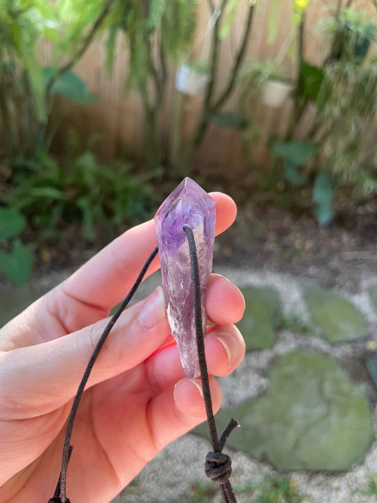 Hand Drilled Bahia Amethyst Point Pendant Necklace 61mm From Brazil