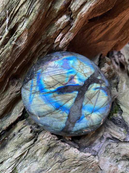 Lovely Polished Rainbow Labradorite Palm Stone 226g Rainbow Flash From Madagascar