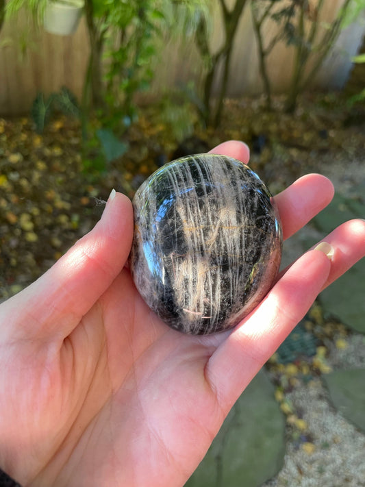 Black Moonstone Palm Stone Gallete 143.2g Specimen From Madagascar Mineral Crystal