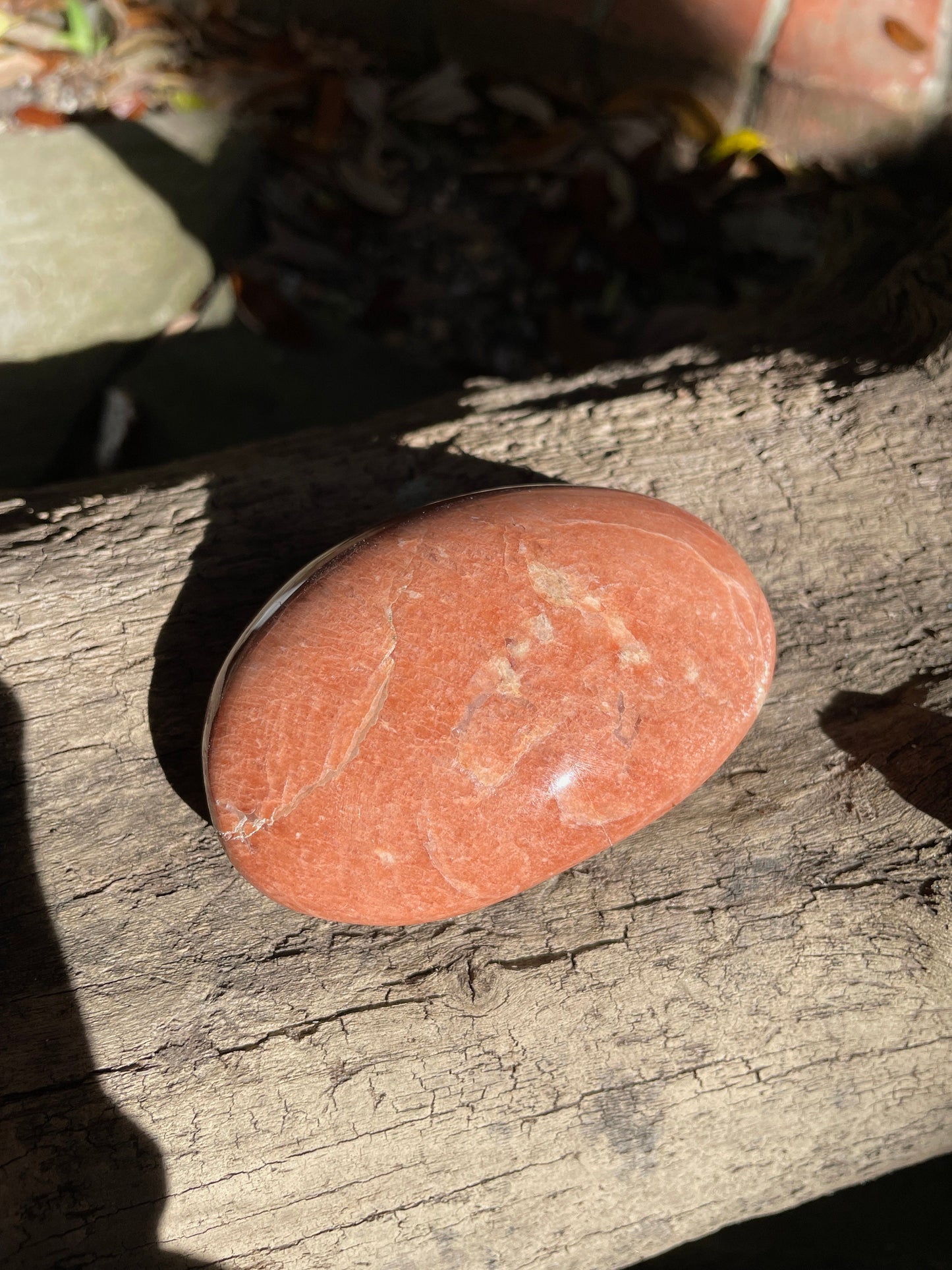 Peach Moonstone Palm Stone Gallete 192.3g Specimen From Madagascar