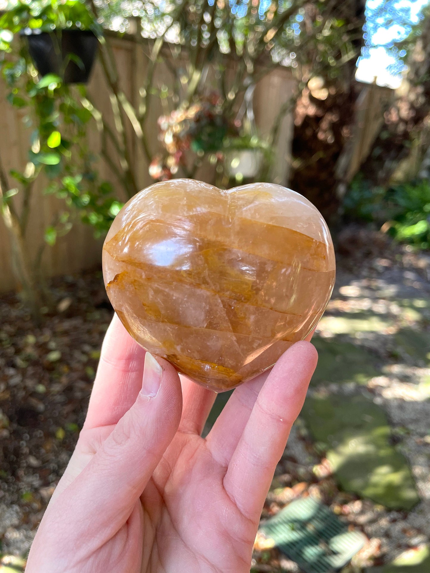 Yellow Golden Healer/Hematoid Quartz Polished Heart Specimen 265.5g Mineral Crystal