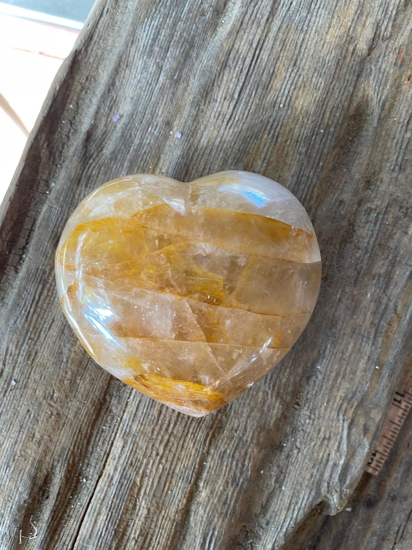 Yellow Golden Healer/Hematoid Quartz Polished Heart Specimen 265.5g Mineral Crystal