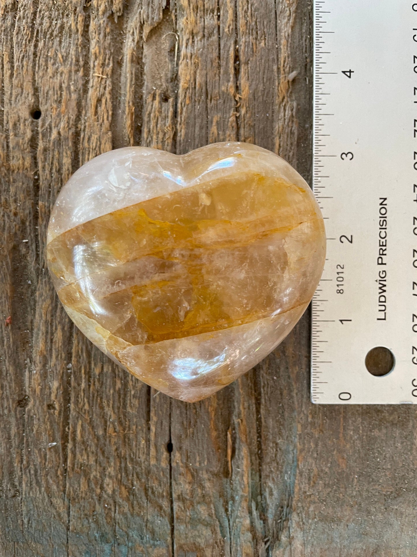 Yellow Golden Healer/Hematoid Quartz Polished Heart Specimen 265.5g Mineral Crystal