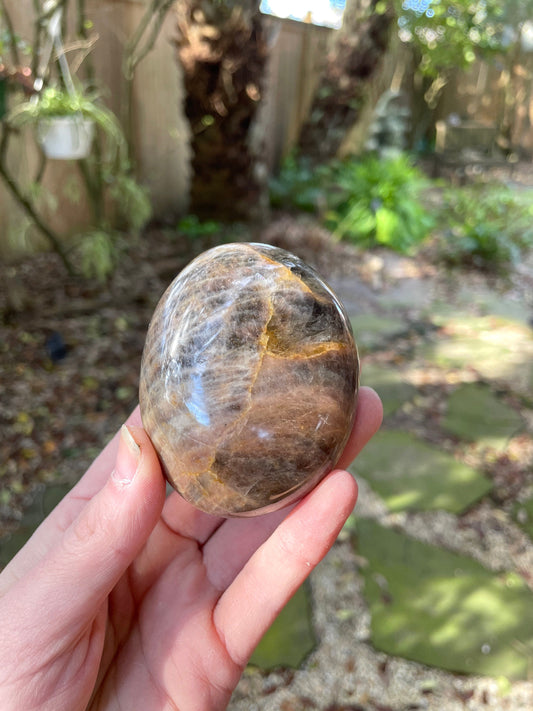 Black Moonstone Palm Stone Gallete 191.3g Specimen From Madagascar