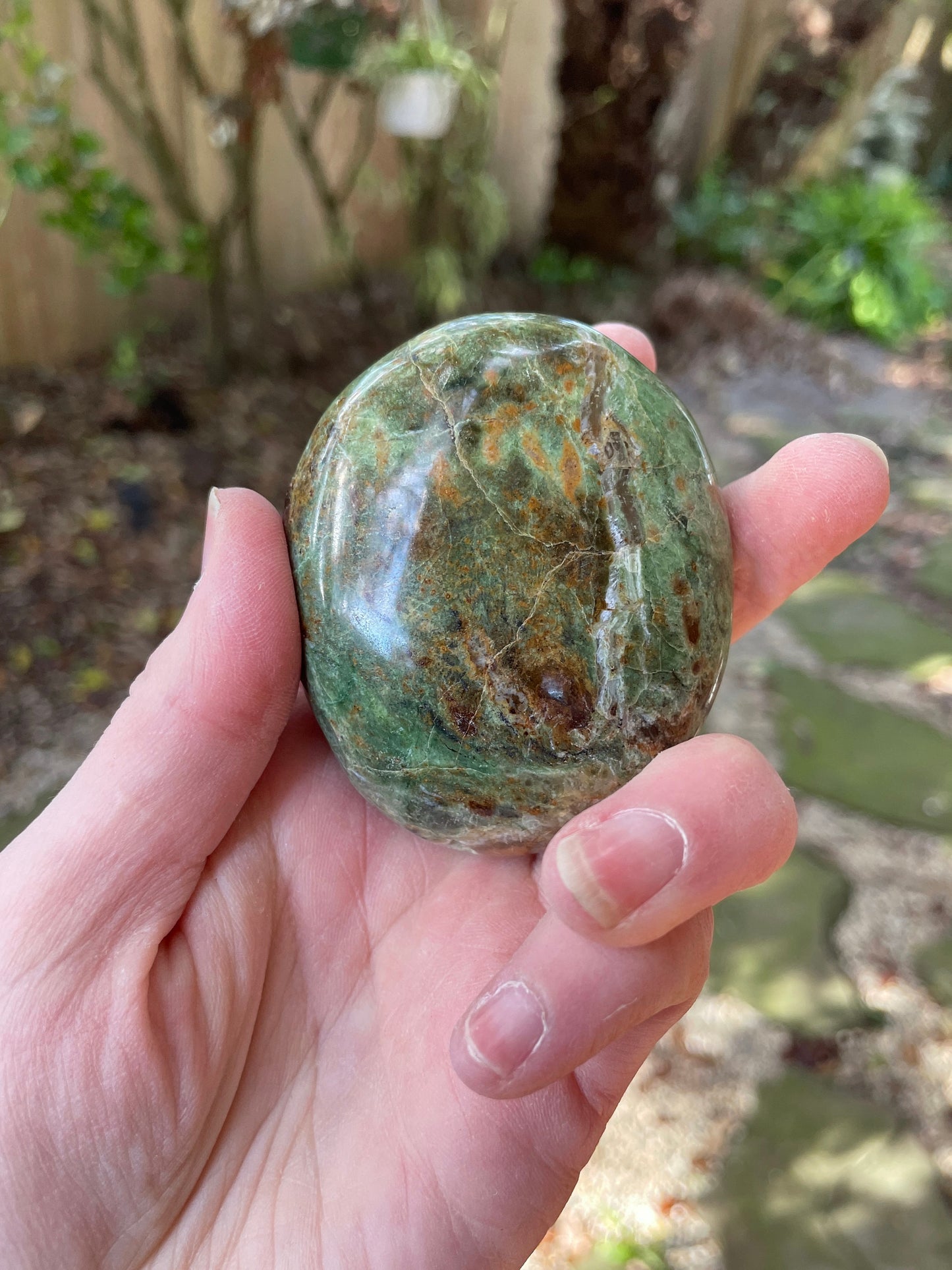 Polished Green Chrysocolla Palm Stone From Madagascar, Specimen 166.5g