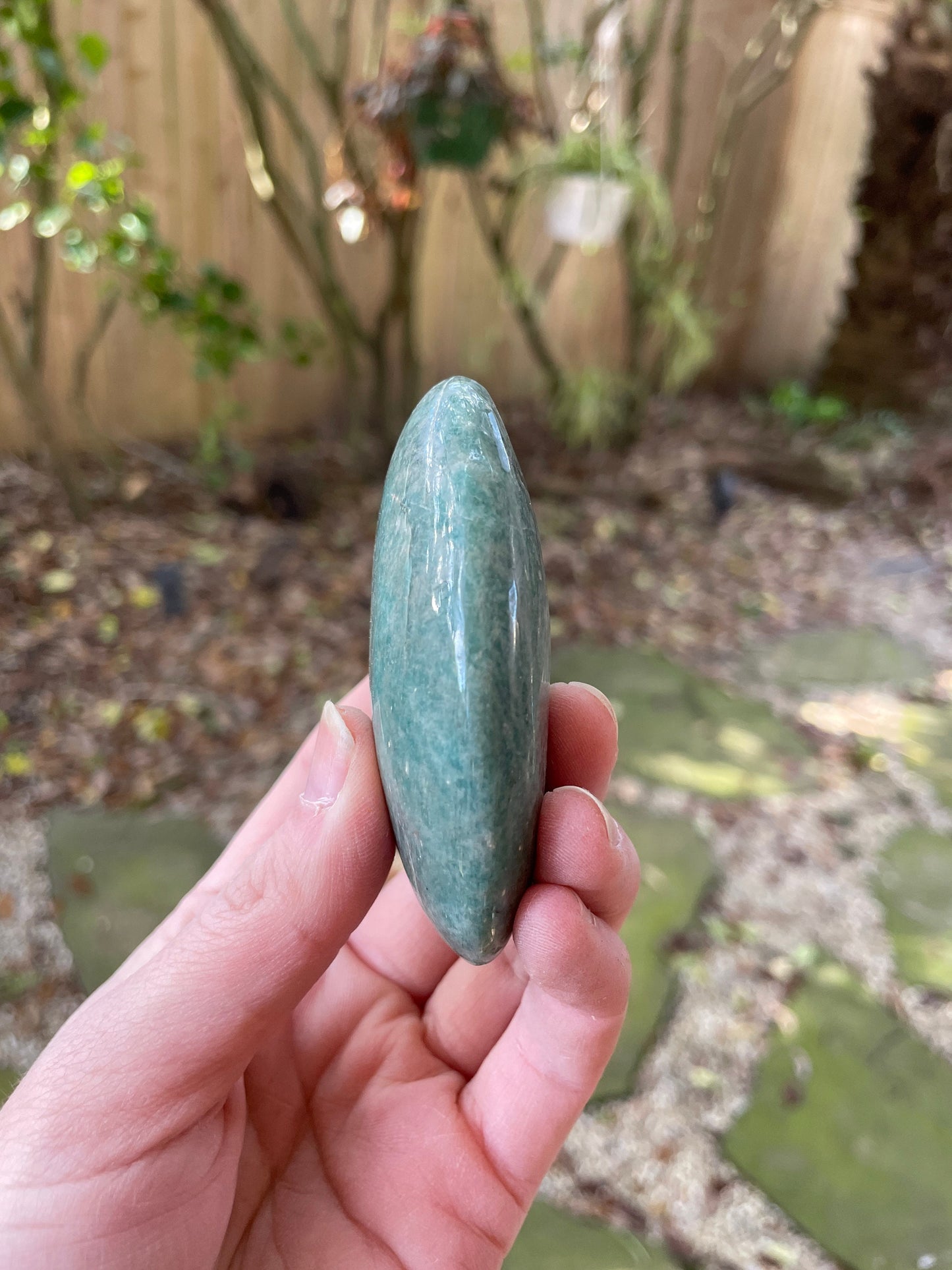 Medium Blue Polished Amazonite Palm Stone 136.1g From Madagascar