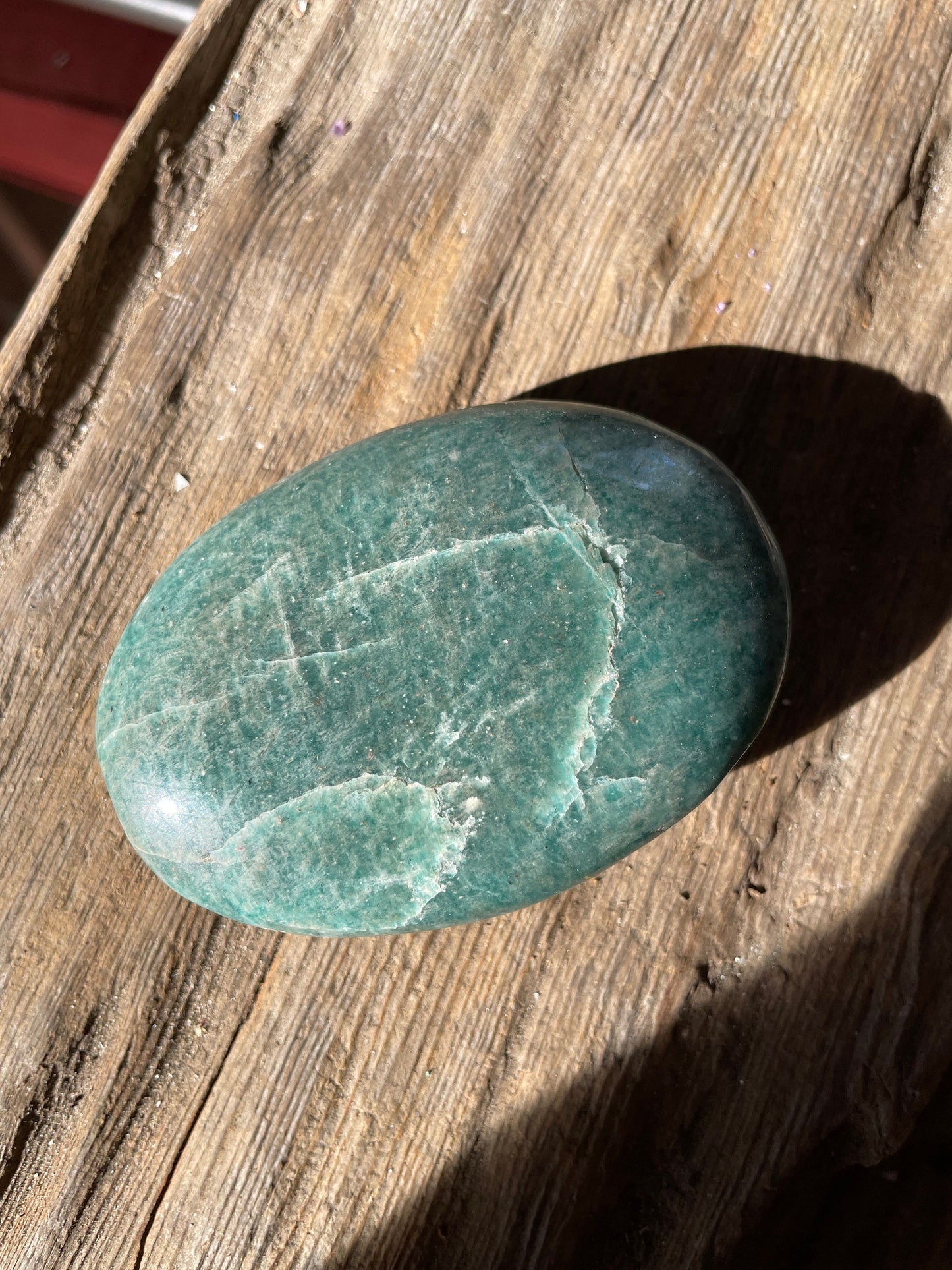 Medium Blue Polished Amazonite Palm Stone 136.1g From Madagascar