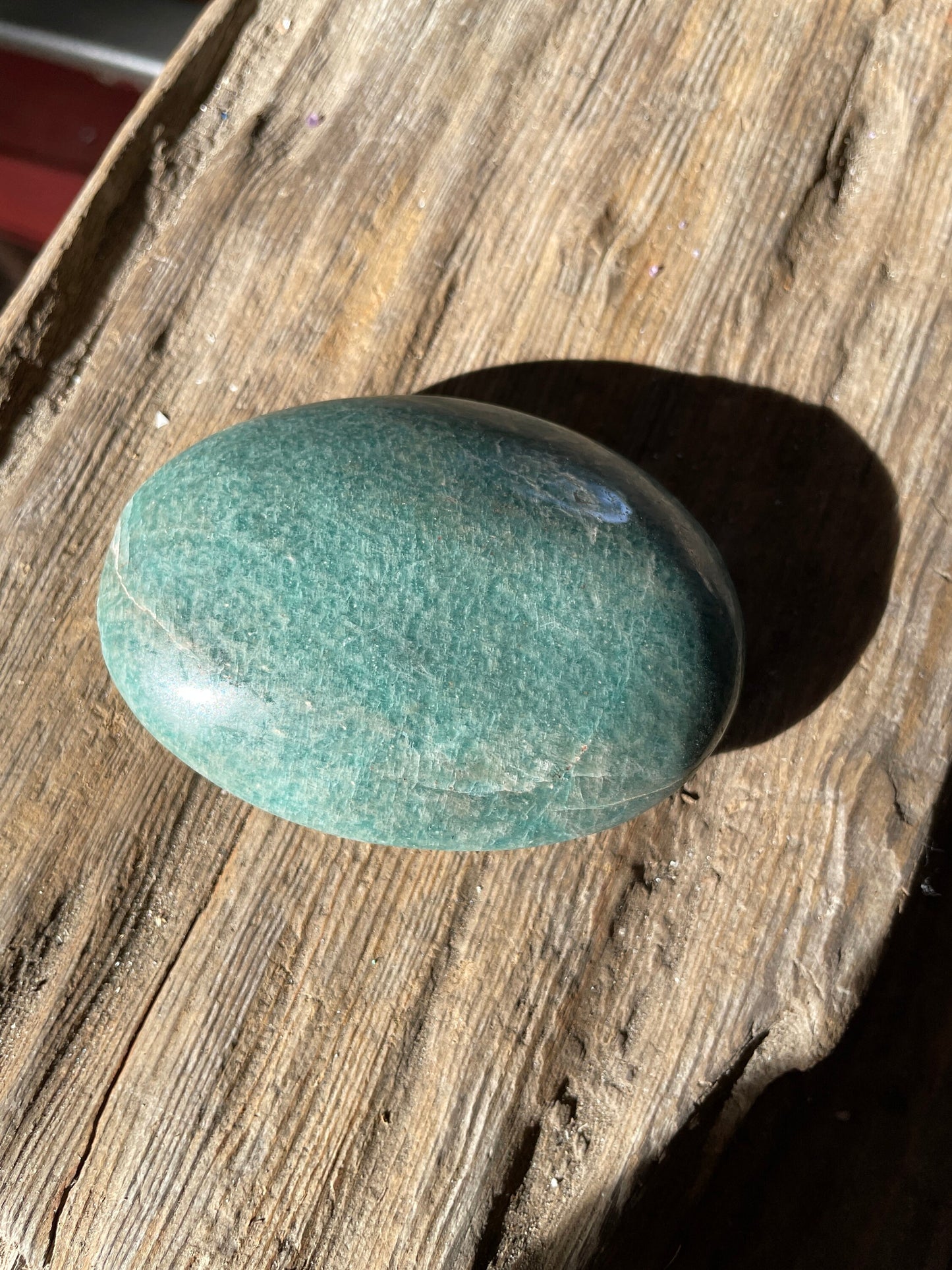 Medium Blue Polished Amazonite Palm Stone 136.1g From Madagascar