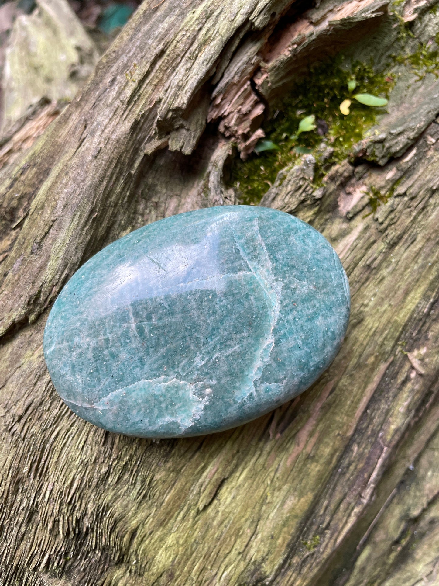 Medium Blue Polished Amazonite Palm Stone 136.1g From Madagascar