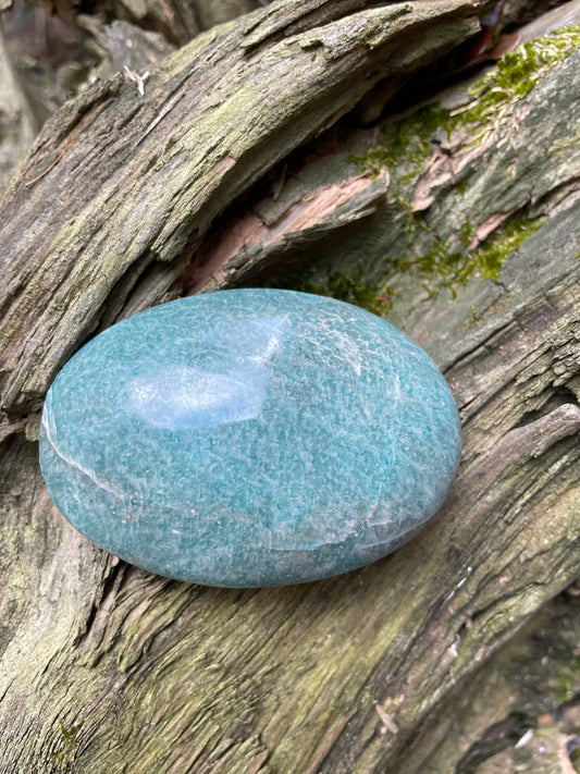 Medium Blue Polished Amazonite Palm Stone 136.1g From Madagascar