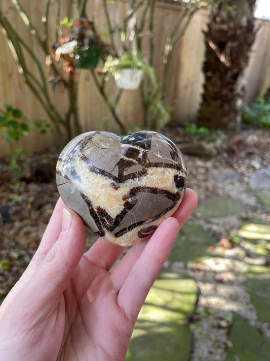 Lovely Septarian Calcite Polished Heart Stone Madagascar 257.7g Specimen