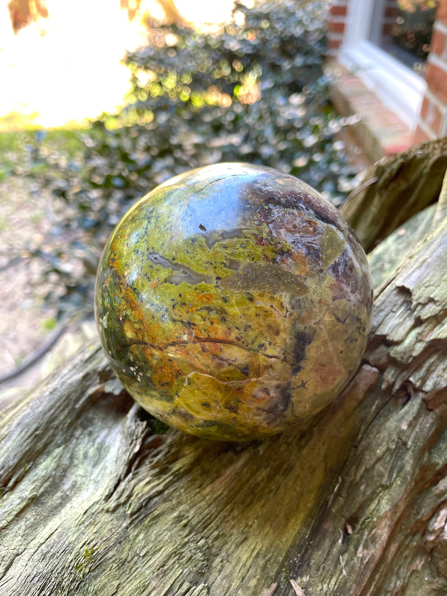 Polished Green Opal Sphere with wood stand From Madagascar, Specimen 1054g 2lbs 5.2oz 95mm 3.7"g Mineral Crystal